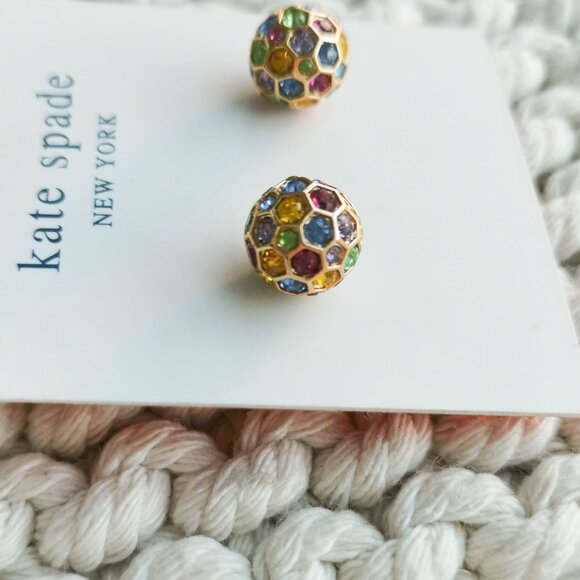 Kate Spade On The Ball Gold Sphere Stud Earrings Multi Color Glam Style - Picture 2 of 2